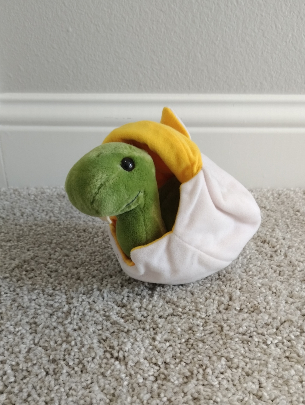 Plush Green Baby Dinosaur Hatching From It's Egg